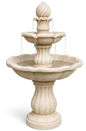 MDA Designs Aruna Elegant 3-Tier Outdoor Water Fountain Self-Contained Stunning Garden Feature with Cascading Waterfall