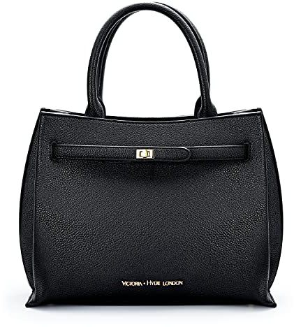 VICTORIA HYDE Handtaschen Damen Groß PU Leder Shopper Damen Handtasche Schwarz Elegant Schultertasche Damen Tote Bag für Büro Arbeit Schule (Schwarz)