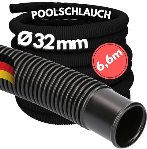 6,6 Meter Amapool Basics Poolschlauch 32mm, schwarz I Schwimmbadschlauch 32 mm I Schlauch für Poolpumpe I flexibler Pumpenschlauch I Chlorbeständig, Formstabil und Trittfest