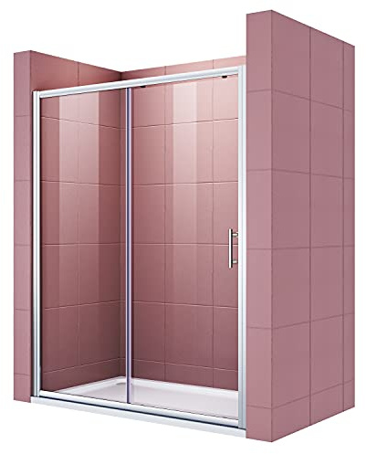 SIRHONA Porte de Douche Coulissante 140x185 cm Réglable Installation Réversible,Verre de Sécurité Trempé de 5 mm