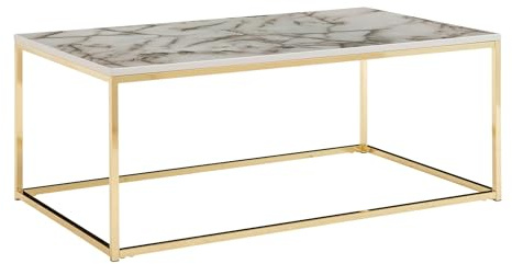 Wohnling Couchtisch 100x60x40 cm Weiß Gold Marmor-Optik Eckig | Wohnzimmertisch mit robustem Metallgestell, Sofatisch stilvoll rechteckig, Tisch mit pflegeleichter Tischplatte