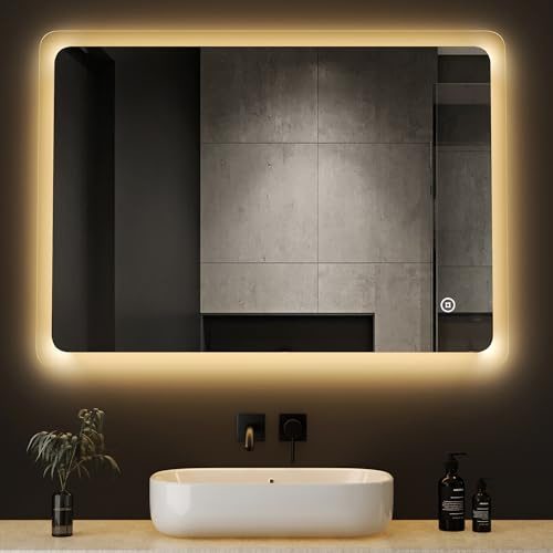 Boromal LED Badezimmerspiegel 40x60cm Badspiegel mit Beleuchtung Badezimmer Wandspiegel 3 Lichtfarbe Dimmbar 3000-6500K 1940LM Kaltweiß Neutral Warmweiß Lichtspiegel mit Touch Schalter