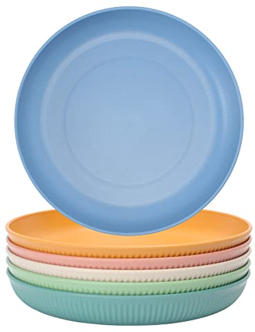 Ticeed Assiettes plastiques réutilisables 6 couleurs Creuses et incassables Pour pique-nique, camping ou usage quotidien 22,5cm/9inch