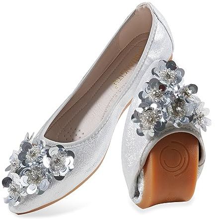 MACHSWON Ballerines pour les femmes Confortables Appartements pour femmes Fleur Brillant Strass Slip on Bout Pointu Ballerines Chaussures Femme, Argent 3, 37 EU