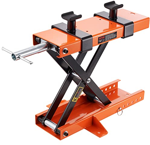 VEVOR Cric de Moto à Ciseaux 500 kg Hauteur de Levage 9,5-40 cm Pont Élévateur Hydraulique avec Selles Antidérapantes Table Élévatrice pour Moto avec Manivelle Amovible pour Entretien Quad ATV Atelier