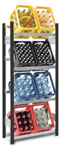 PROREGAL Getränkekistenregal Stecksystem | Grundregal | HxBxT 175x75x30cm | Fachlast 100kg | 4 Ebenen für 8 Getränkekisten | Anthrazit/Verzinkt