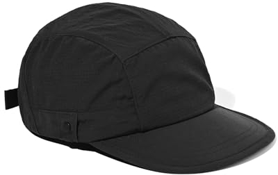 CLAPE 5 Panel Sport Cap Herren Schnelltrocknend Laufkappe Atmungsaktive Basecap Outdoor Camp Cap UV-Schutz Kappe Verstellbar Fitted Kappe Black WBQSG1