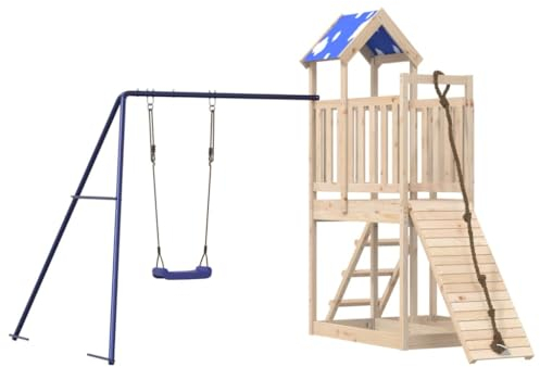 vidaXL Spielturm, Klettergerüst mit Kletterwand Seil Schaukel Leiter, Kinder Kletterturm Spiel-Zubehör für Garten, Holz Spielplatz Spielhaus, Massivholz Kiefer