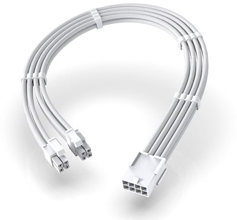 EZDIY-FAB EPS 8-Pin Female to CPU 8-Pin (4+4) ATX 4 Pin Male Power Supply Adapter Extension Cable for Motherboard 11.8 inch (30 cm)-All White