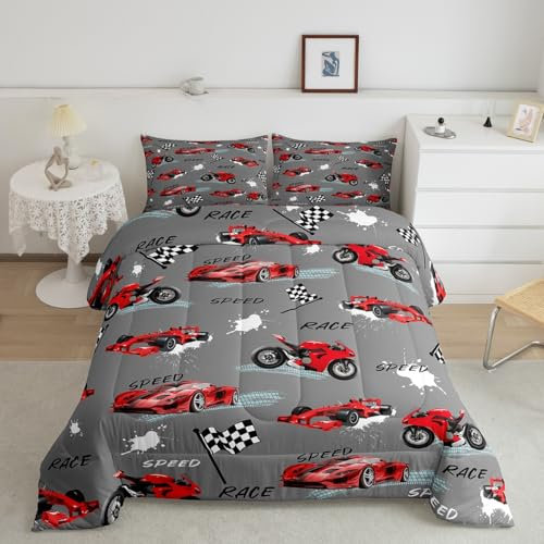 Feelyou Kinder-Bettwäsche-Set, Rennauto, Doppelgröße, Speed-Sportwagen-Tröster für Jungen und Mädchen, Rennauto-Bettwäsche-Set, Extremsport, Teenager, Bettdecken-Set, Schlafzimmer-Dekor mit 1