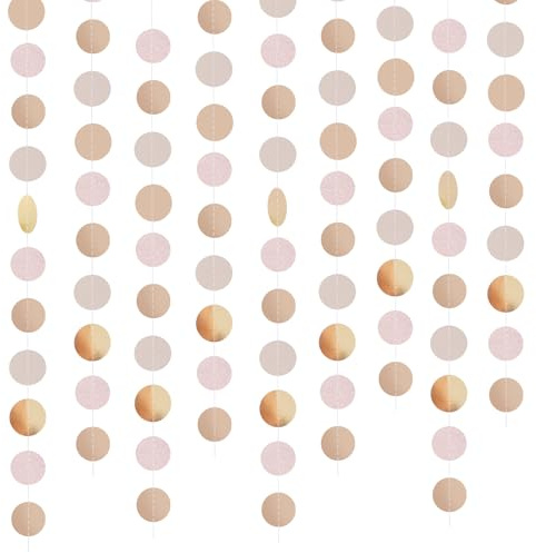 Papier Girlande Glitzer Runde Banner, 4 Stücke Bunt Glitzer Papier Circle Dots Banner für Geburtstag Party, Hochzeit, Weihnachten Party Deko Supplies (Champagner Gold)