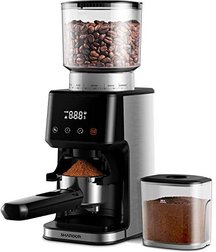 SHARDOR Conical Burr Espresso Coffee Grinder Electric with Precision Timer 2.0, Touchscreen Adjustable Burr Mill with 51 Precise Settings for Home Use, Anti-static, Stainless Steel