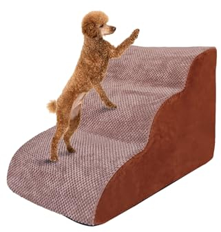 Galatée Hundetreppe, Langlebige, rutschfeste Hundetreppe, 3-Stufige Hunderampe Für Hohe Betten Oder Sofas, Weiche Haustiertreppe Für Verletzte Hunde, Ältere Haustiere, Kleine Katzen(Braun)