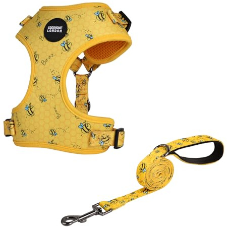COSYHOME LONDON Dog Harness No Pull Pet Harness, Adjustable Dog Vest for Easy Walking, Breathable soft cotton Material for Small Medium Breed Dogs (S, Yellow bees)