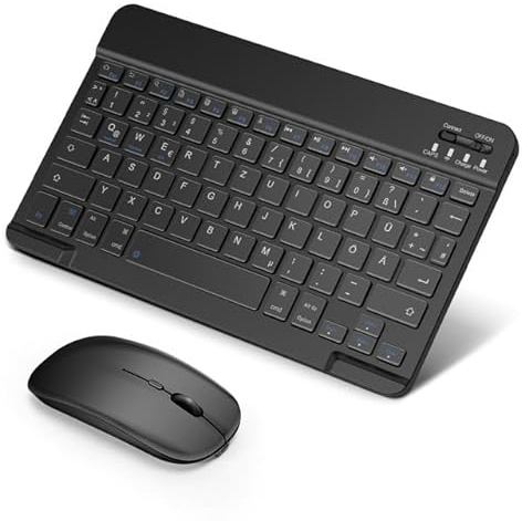 SOPPY Bluetooth Tastatur & Maus - Tragbare, wiederaufladbare Mini-Tastatur & Maus, kompatibel mit Pad/Sam-Sung/lOS/Android/Windows, Deutsches QWERTZ Layout, Schwarz