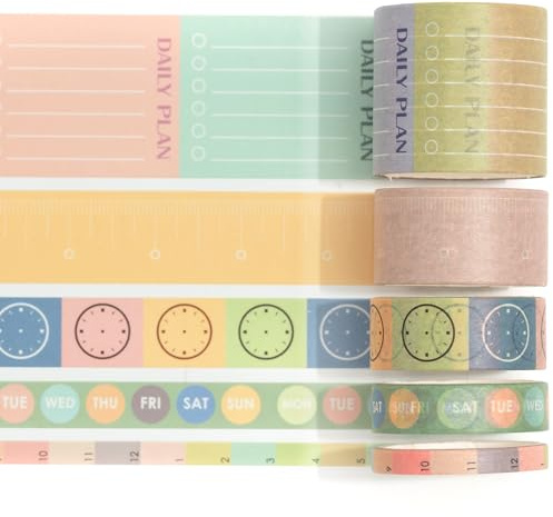 Songdao Zeitplan Washi Tape Set 5 Rollen Schottenstoff Dekoratives Zeitpläne Klebeband Bunt für Scrapbooking, Bullet Tagebuch, Planer, Geschenkverpackung (Time Flies)