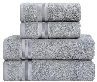 METİSTEX Luxus Handtuch-Set 4-teilig, 100% Baumwolle, 2 Badetücher 70 x 140 cm & 2 Handtücher 50 x 90 cm, weich, saugfähig, ideal für Badezimmer – Grau & Braun (Grau)