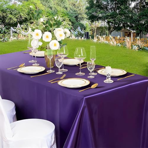 Highdi Nappe Rectangulaire en Satin Tissu, Nappe Exterieur Jardin Nappe de Table Mariage pour Mariages Fête Hôtel Banquet Evénement Célébrations (Solid/Violet,145cm*220cm)