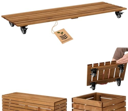 HOMERZO Rullo per Piante, Resistente alle intemperie, Portata 90 kg, per Piante, sottovaso, Vaso per Fiori, Rotolo con 2 bloccanti (Marrone, 98 x 36 cm)