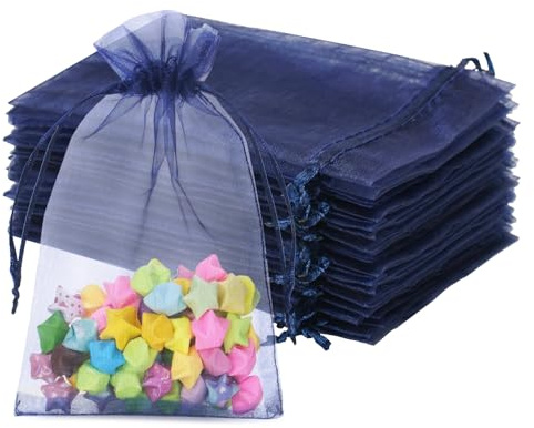 jijAcraft Marineblau Organzasäckchen 10x15cm: Geschenksäckchen mit Zugban Transparent Schmucksäckchen 50 Stück Organza Beutel Hochzeit zum Befüllen Geschenk Bonbon