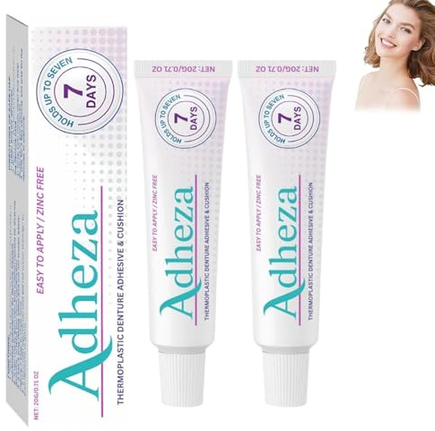 Adheza Dental Adhesive, Adheza Denture Fixative, Thermoplastic Denture Adhesive, 𝐀𝐝𝐡𝐞𝐳𝐚 Dental 𝐀𝐝𝐡𝐞𝐬𝐢𝐯𝐞 Original, Strong Hold Denture 𝐀𝐝𝐡𝐞𝐬𝐢𝐯𝐞 Cream, For Women Men (2PCS)