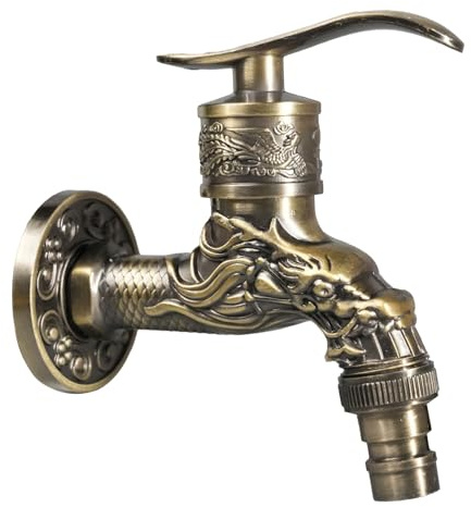 leruiyezs Garten Wasserhahn Aus Antikem Messing,1/2 Zoll,Wandmontage,Garten Antik im Retro-Stil, Robuster Außenwasserhahn für Bad Küche Balkon Waschmaschine,Vintage,Außenwasserhahn