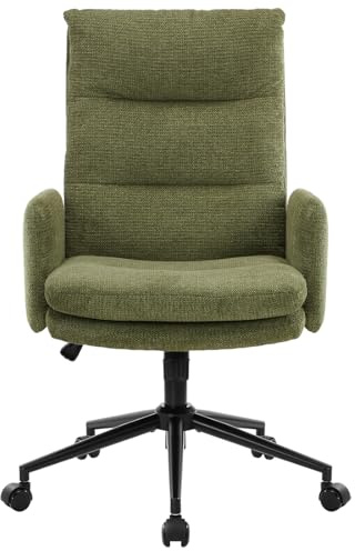 IWMH High-Back Home Office Chair,Upholstered Desk Chair with Armrests,Height Adjustable Armchair with Wheels, Swivel Office Desk Chair, Ergonomic Computer Task Chair, Leisure Armchair Cashmere (Green)