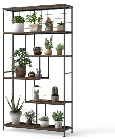 COSTWAY Växtställ 6 våningar, växthylla metall, blomhylla med spaljé för klätterväxter, blomställ blomtrappa, bokhylla för inomhus balkong vardagsrum, brun, 100 x 30 x 180 cm