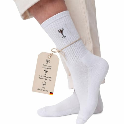 Fashion Drinks Espresso Martini Bestickte Bio-Baumwoll-Crewsocken – Premium Funktionssocken, Wandersocken & Trekkingsocken (DE/NL/SE/PL, Numerisch, 36, 41, Regular, Regular)