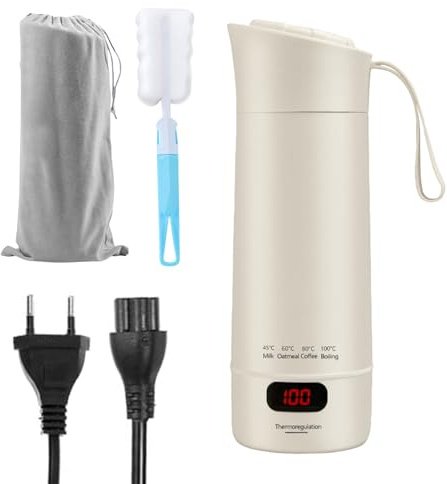Liten bärbar vattenkokare, 400 ml, 220 V, 300 W, resevattenkokare med penslar, minivärmekopp, elektrisk vattenkokare för spädbarn, 4 justerbara temperaturnivåer