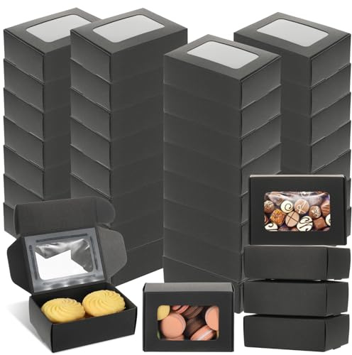 AIHSUMC 40 Stück Keksschachtel mit Sichtfenster, Mini Karton mit Sichtfenster, Schwarzem Faltbare Geschenkbox für Bäckerei Schokolade Party Leckereien Geschenk, 8,5 x 6 x 3cm