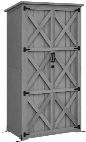 Outsunny Armoire de Jardin 2 Étagères 90L x 54,5l x 161/168,5H cm Gris | Abri de Jardin, Remise pour Outils sur Pied, Toit Bitumé Étanche, Bois Pin Autoclave