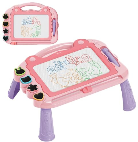 1 Pink Magnetic Drawing Board Doodle Board for Kids LCD Writing Tablet | Plastic And Silicone, For Home And Travel, 23.3X31X12.7Cm, 3 Modes, 4 Stamps, 19X12.8Cm Area