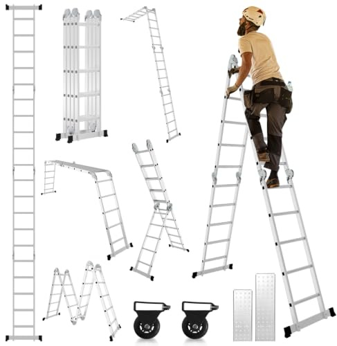Eikuavons Aluminium-Mehrzweckleiter 4x3, 12 Sprossen, 3,6 m, bis 150 kg