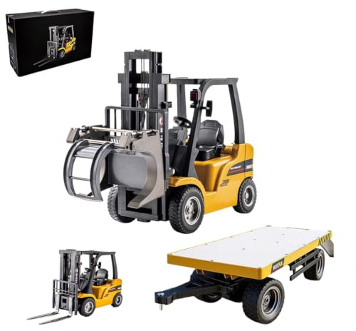 Brickaro Carrello elevatore RC in lega in scala 1/10, con forcella di sollevamento e impugnatura, veicolo di ingegneria di controllo proporzionale per carico, trasporto, RTR