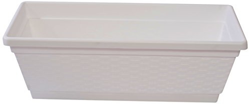Hobby & Style 5351.0 Balkonkasten mit Dekor Rattan, Weiß, 50 x 28 x 18 cm