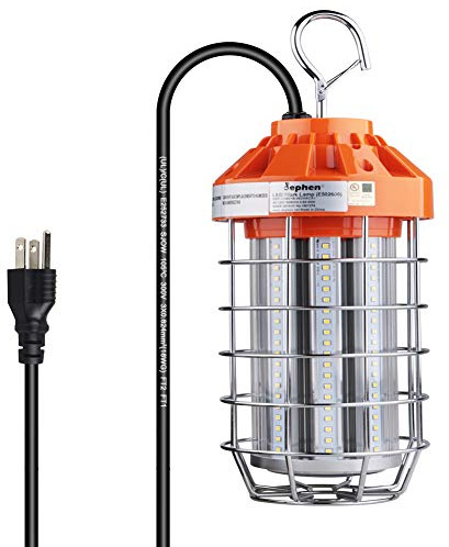 dephen 60W LED Temporary Work Light, 8400Lm 5000K Construction Spotlights, Plug in Portable Worklight with Hook, 360 Degree Hanging Flood Lamps for Indoor Outdoor Job Site Lighting, UL-Listed