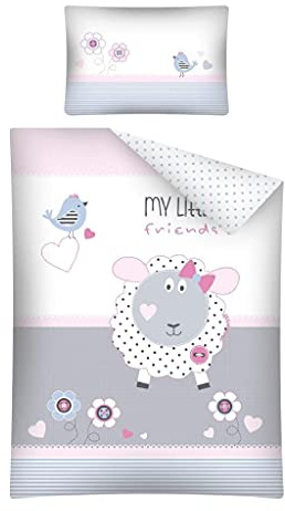 Kinderbettwäsche Bettwäsche 100x135 + 40x60 Schaf Babybettwäsche Grau Rosa