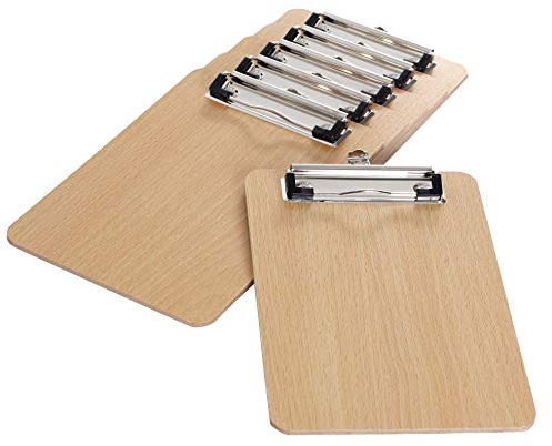 6 Pièces En Bois Porte-bloc A5 avec Pince, très épais 4mm, Clip Planches pour Papier d'écriture Memo des Dossiers, Planchettes à Pince Idéal pour le Travail Quotidien, Lot de 6, TKD8010
