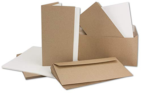 75x Kartenset DIN DIN Lang Faltkarten + Einlegeblätter mit Umschläge, Recycling-Naturpapier - Naturfarbe braun