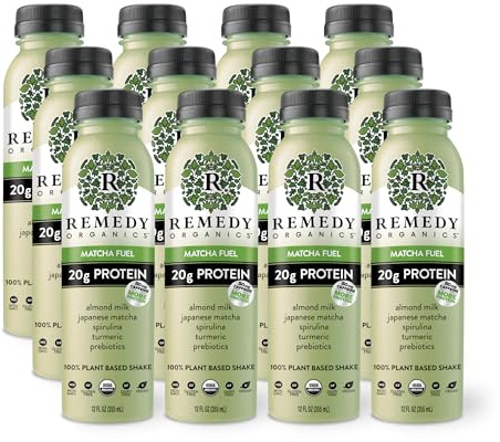 Remedy Organics Matcha Fuel 12-Pack | Plant Based 20g Protein Shakes, Ready to Drink | USDA Organic, Gluten Free, Dairy Free, Soy Free