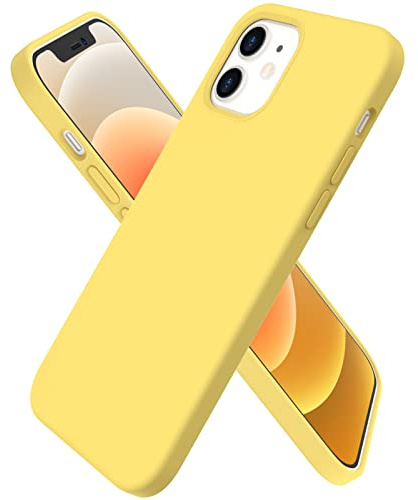 ORNARTO for iPhone 12 Case/iPhone 12 Pro Case, Slim Silicone Cover | Lemon Yellow,6.1 inch,3-Layer Protection,Soft-Touch Silicone,Slim Grip, Full Coverage