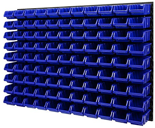 Wandregal Stapelboxen - Lochwand 1152 x 780 mm - 99 tlg. Boxen Lagersystem Werkzeuglochwand Schüttenregal (Blau)