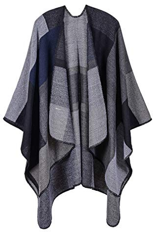 Lifetooler Poncho Open Front Front Winter Cardigan Lady Reversible Cape Printed Wraps Femminile a Scacchi a Maglia Tartan Blanket Bohemia Modello Geometrico Scialle Bohemia (quadrato-nero)