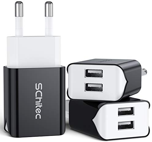 SCHITEC USB Ladegerät Stecker,3Pack 2 Port 5V / 2.1A USB Netzteil Ladestecker Ladeadapter Handy Netzstecker für iPhone 11 X 8 7 Samsung Galaxy S10 S9 S8 Huawei LG Tablet und mehr (Schwarz)