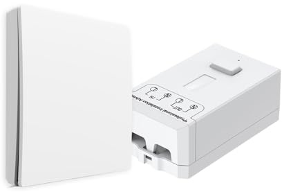 ENER-J Wireless Kinetic Light Switch & 500W RF Receiver Kit – No Battery, No Wiring Self-Powered 1-Gang Wall Switch, IP65 Waterproof for Bathroom & Outdoor, 80m Range, White [ECO Series]