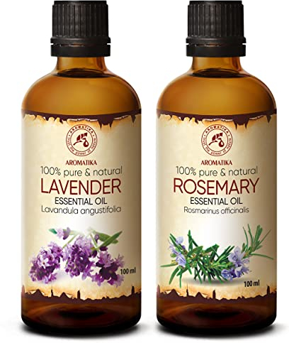 Ätherische Öle Set Lavendelöl und Rosmarinöl - 2x100ml - Aromatherapie Öle für Aroma Diffusers und Seifen - Lavendel Öl für Duftkerzen und DIY Naturkosmetik - Rosmarin Öl für Hautpflege