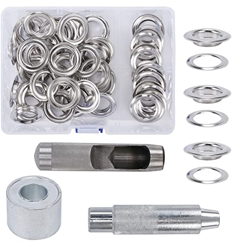 HO2NLE 50pcs Ojetes Metalicos 20mm Herramienta de Ojetes Ojales para Lonas de Plata Herramienta de Montaje de Arandela Ojales para Lonas, Toldos, Cuero, Cortinas con Caja de Almacenamiento
