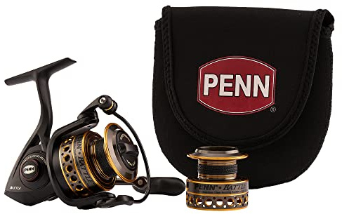 PENN Battle Spinnrollen-Set, Größe 5000, inkl. Rollenabdeckung und Ersatzspule aus eloxiertem Aluminium, rechte/Linke Griffposition, HT-100 Frontbremssystem
