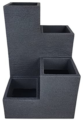 Sesua Kubus Wendeltreppe anthrazit 40x40x60 cm 55L Blumentreppe Kunststoff Pflanzgefäß Garten